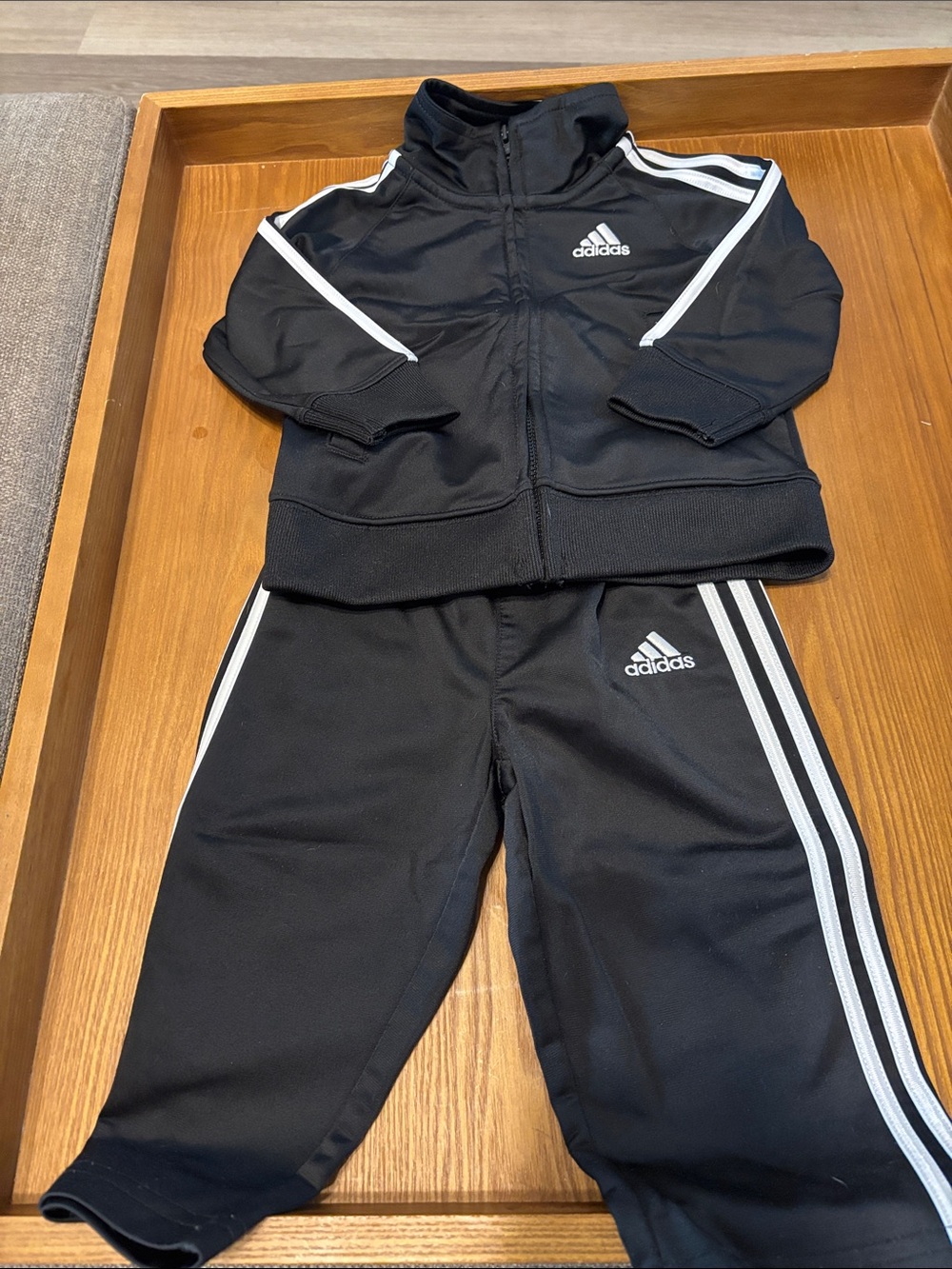 adidas Kids Black Jogger Set with White Stripes